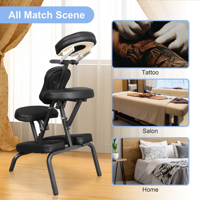 Portable Adjustable Massage Chair Spa Salon Massage Tattoo PU Leather Black gallery