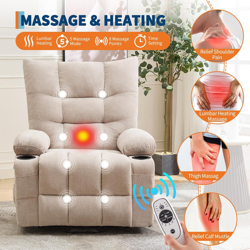 Electric Power Lift Recliner Chair with Massage, Heat & Cup Holders gallery