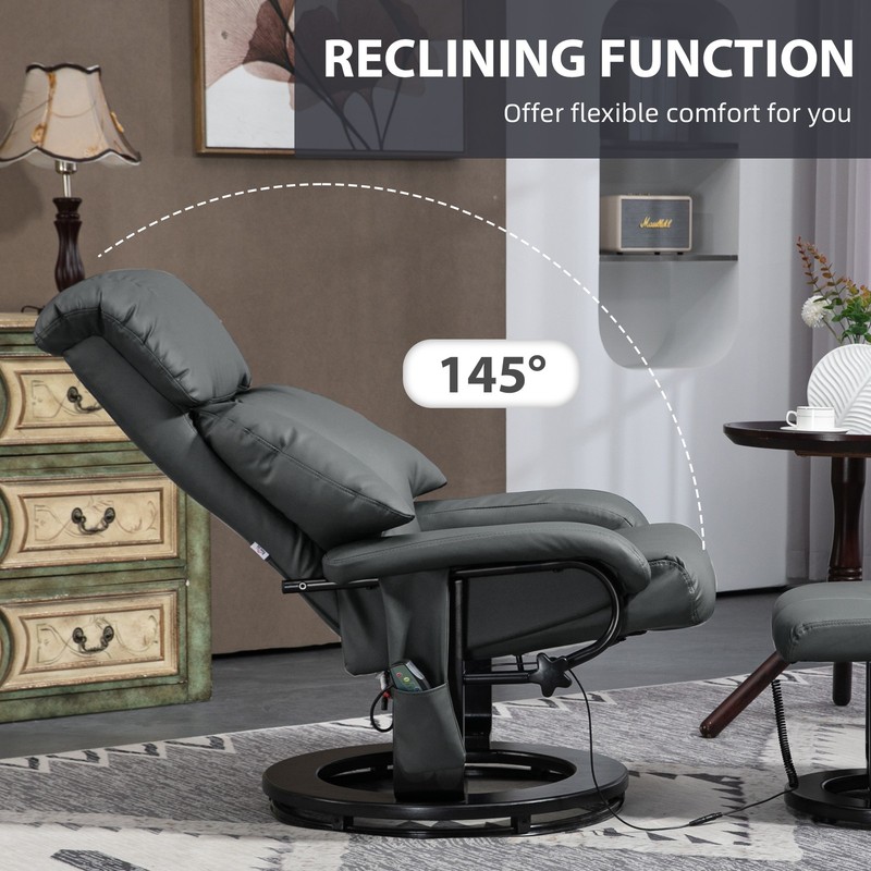 Recliner with Ottoman Footrest Swivel Massage Chair Faux Leather for Living Room gallery