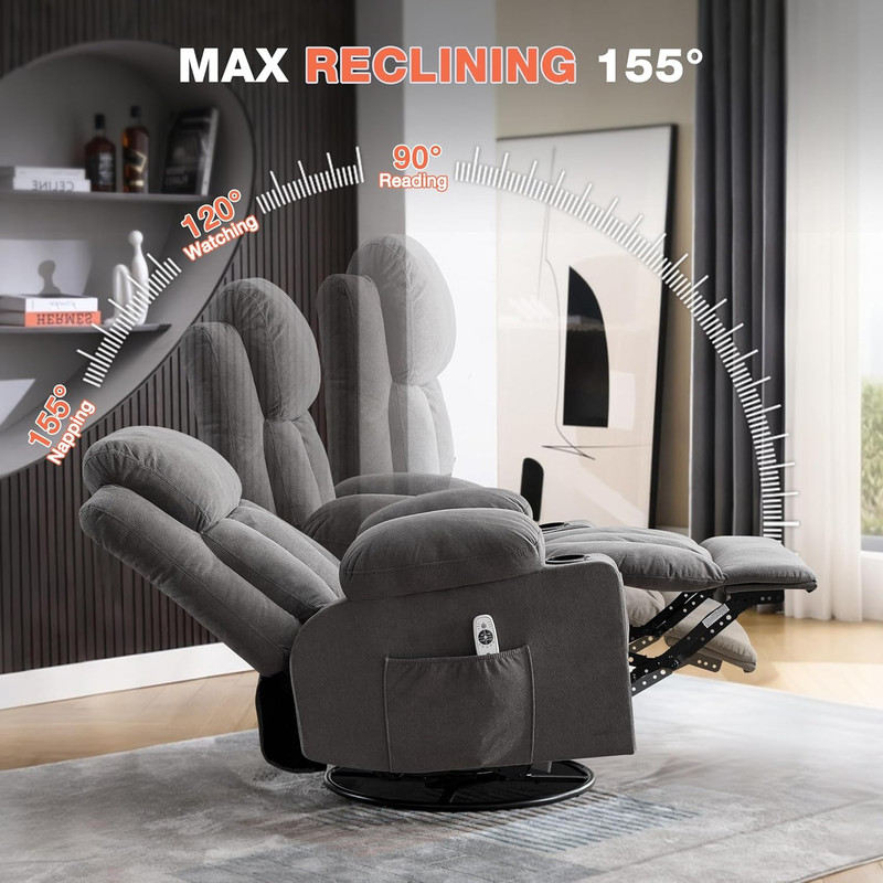 BOSMILLER Swivel Rocker Recliner Chair with Vibration Massage and Lumbar Heating gallery