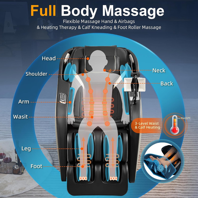 Luxury 4D Full Body Massage Chair with Calf Kneading, Zero Gravity Sl-Track Shia gallery