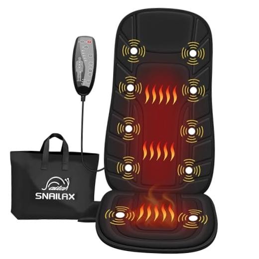 Back Massager with Heat, Vibration Massage Chair Pad, Seat Cushion | 10 Black