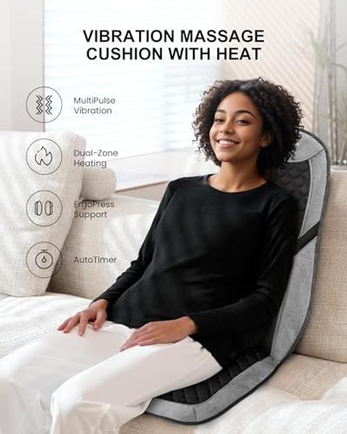 Back Massager with Heat,Massage Chair Mat with Adjustable Lumbar Light Black gallery