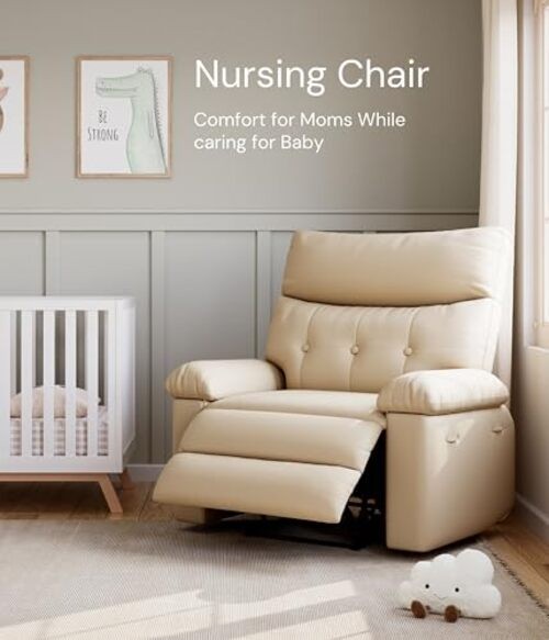 Leather Recliner Chair, Extra Wide Manual Recliner for Adults, Oversized Cream gallery