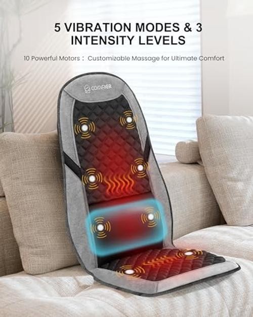 Back Massager with Heat,Massage Chair Mat with Adjustable Lumbar Light Black gallery