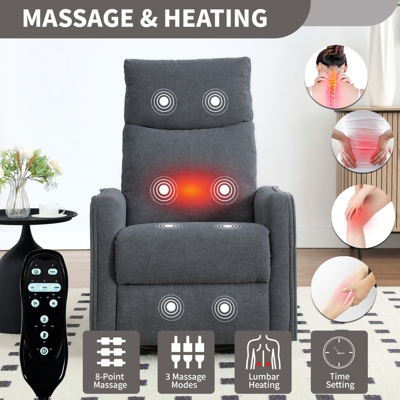 Manual Recliner Chair with Massage, Heat, Rocker & Swivel, Grey gallery