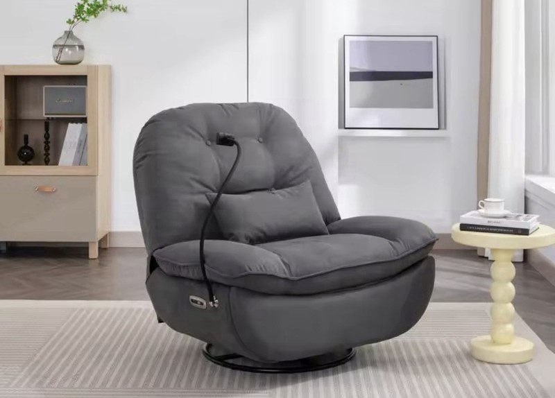 Gray Heated Electric Massage Recliner Chair USB Adjustable Fabric Upholstery