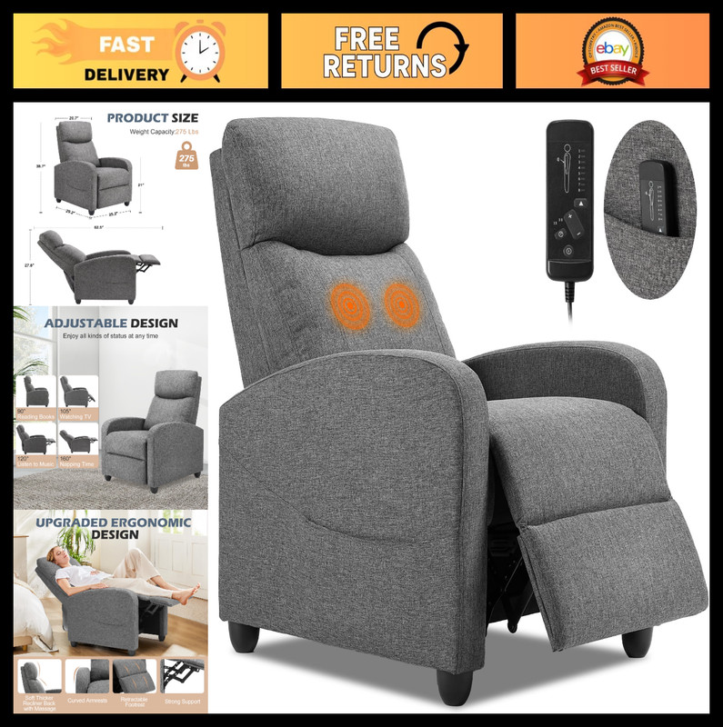 Adjustable Massage Recliner Chair for Adults – Lumbar Support, Modern Fabric, Gr