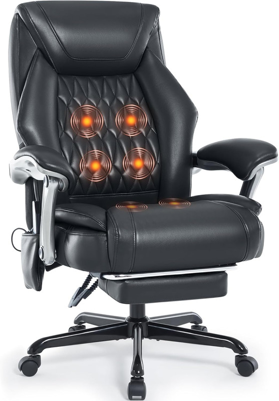 Massage Office Chair with Heating Function & Footrest, 6-Point Vibration, Ergono