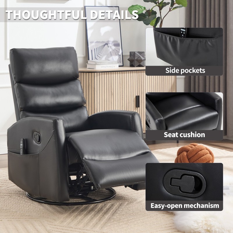 Recliner with swivel function Heated Adjustable backrest Features metal base gallery
