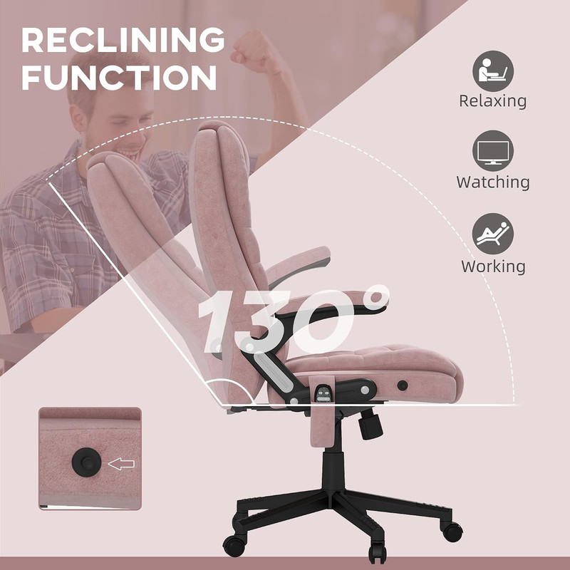 HOMCOM Executive Office Chair 6 Points Vibration Massage Velvet Pink | Heated Lu gallery