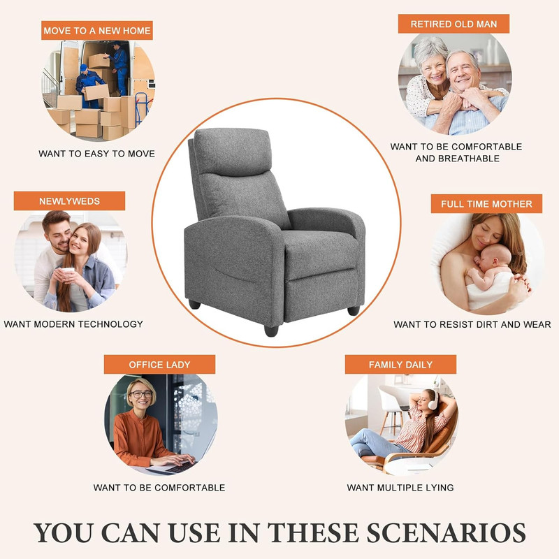 Adjustable Massage Recliner Chair with Lumbar Support in Cool Gray Fabric gallery