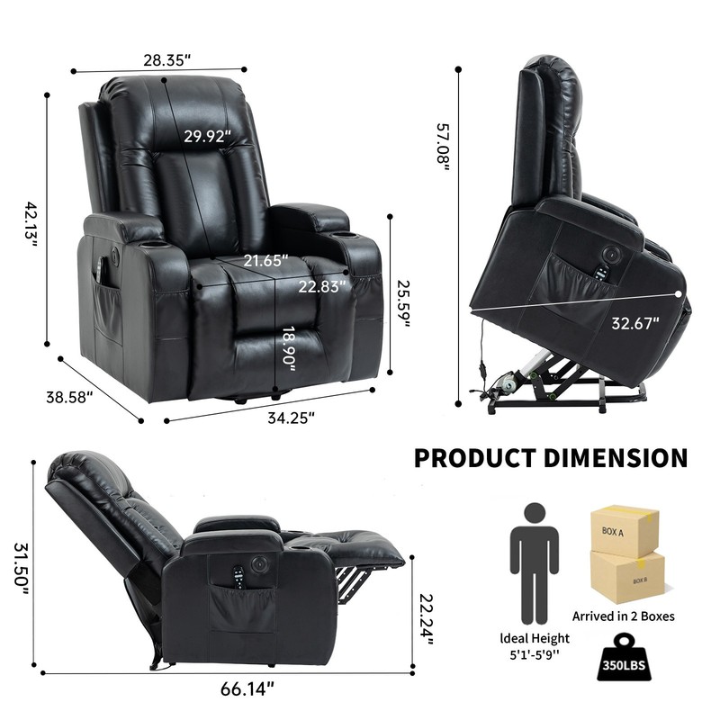 Power Lift Recliner Chair with Massage & Heat for Elderly, 350 Lbs, Black gallery