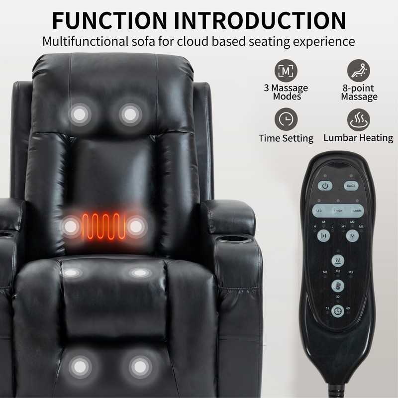 Power Lift Recliner Chair with Massage & Heat for Elderly, 350 Lbs, Black gallery