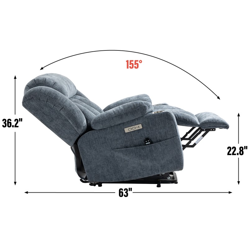 Chenille Power Lift Recliner Chair 8-Point Vibration Massage and Lumbar Heating gallery