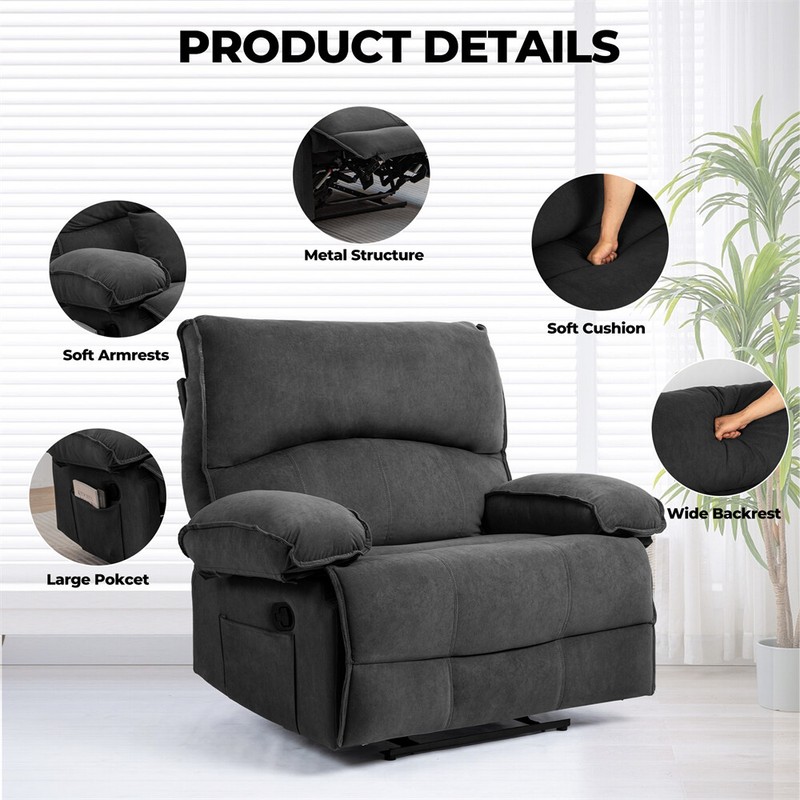 27.5" Oversized Manual Recliner Chair Sofa with Heating Vibration Capacity 350lb gallery