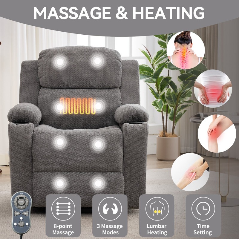 350 lbs Power Lift Recliner Chair with 8-Point Vibration Massage & Heat Grey gallery