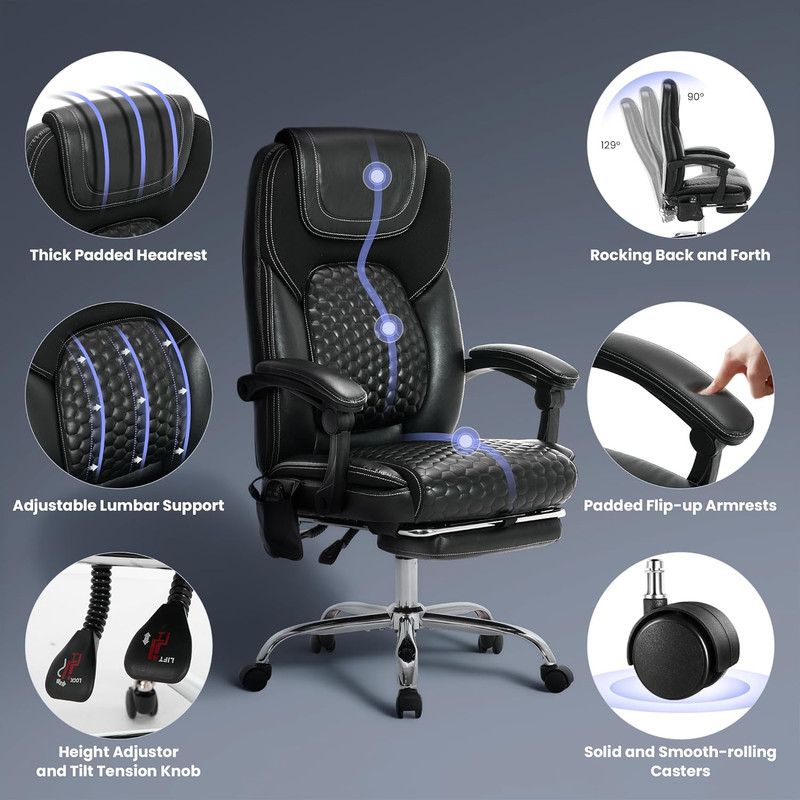 Massage Office Chair with 3-Level Heat and Footrest – 20-Min Easy Assembly, 300 gallery