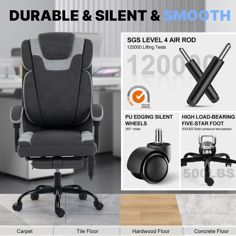 Massage Reclining Office Chair with Heat, 8 Vibration Points & Lumbar Heating, 5 gallery