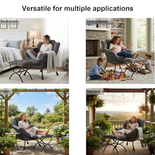 Lazy Chair with Ottoman, Large Dark Accent Lounge Chair with a Side Grey gallery