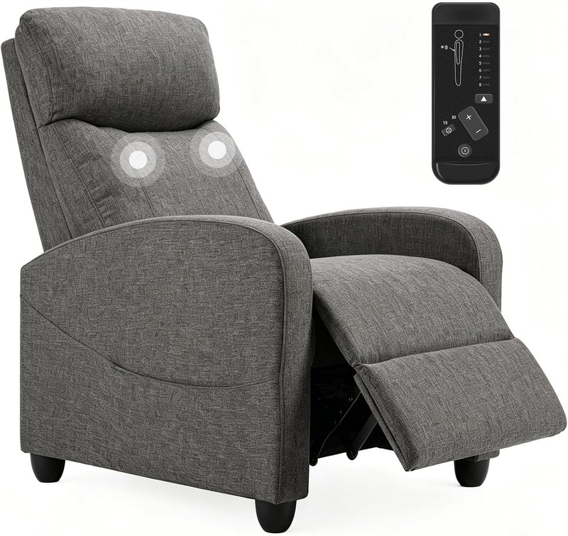 Contemporary Greige Recliner Sofa with Full-Body Massage & Adjustable Footrest gallery
