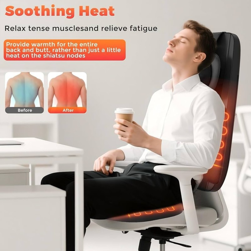 Belhope SJD-01 Massage Chair Cushion Black Heated Shiatsu Vibration LCD Remote gallery