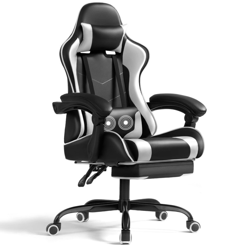 Shahoo Gaming Chair with Footrest and Massage Lumbar Support, Ergonomic Compu…