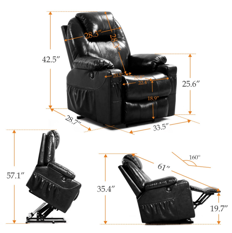 Premium Microfiber Leather Large Lift Massage Recliner Chair with Heating gallery