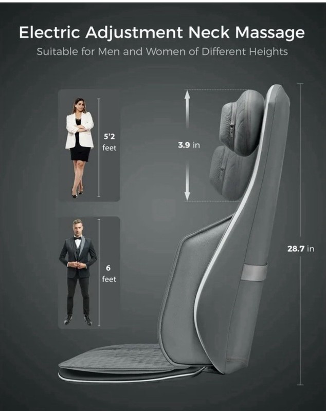 Alljoy Shiatsu Massage Chair Cushion Pro Heated Remote Control Gray Vibration gallery