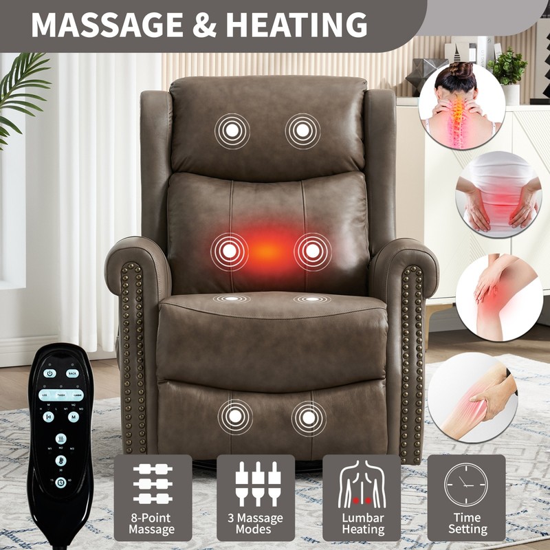 Manual Recliner Chair with Heat Massage, Rocker & Swivel in Leather gallery