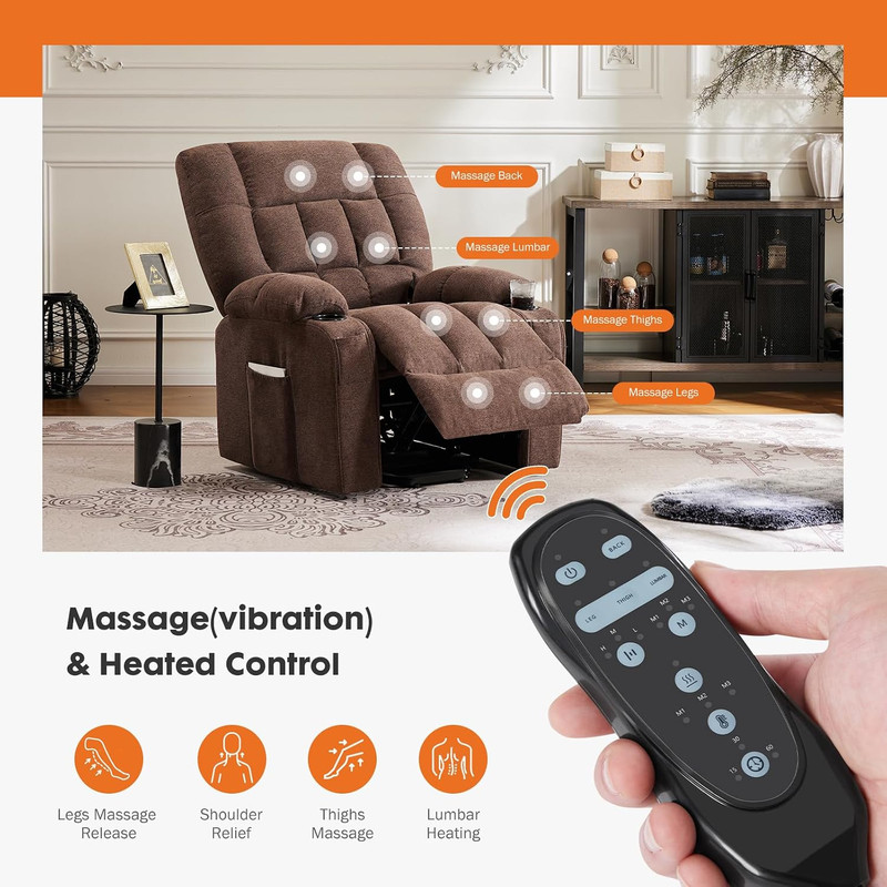 Ergonomic Power Lift Recliner Chair with Massage & Heat - Brown gallery