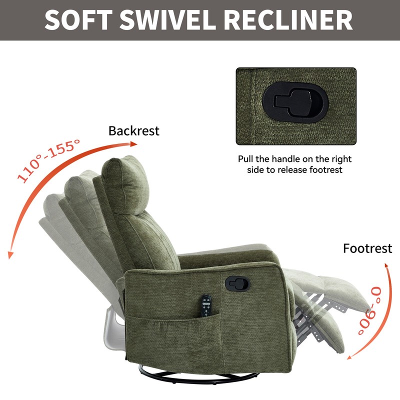 Green Massage Recliner Chair with Swivel Rocker & Heat gallery