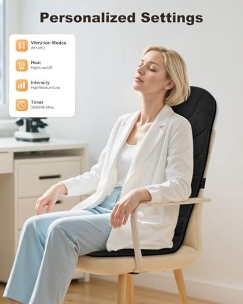 Back Massager with Heat, Vibration Massage Chair Pad, Seat Cushion | 10 Black gallery
