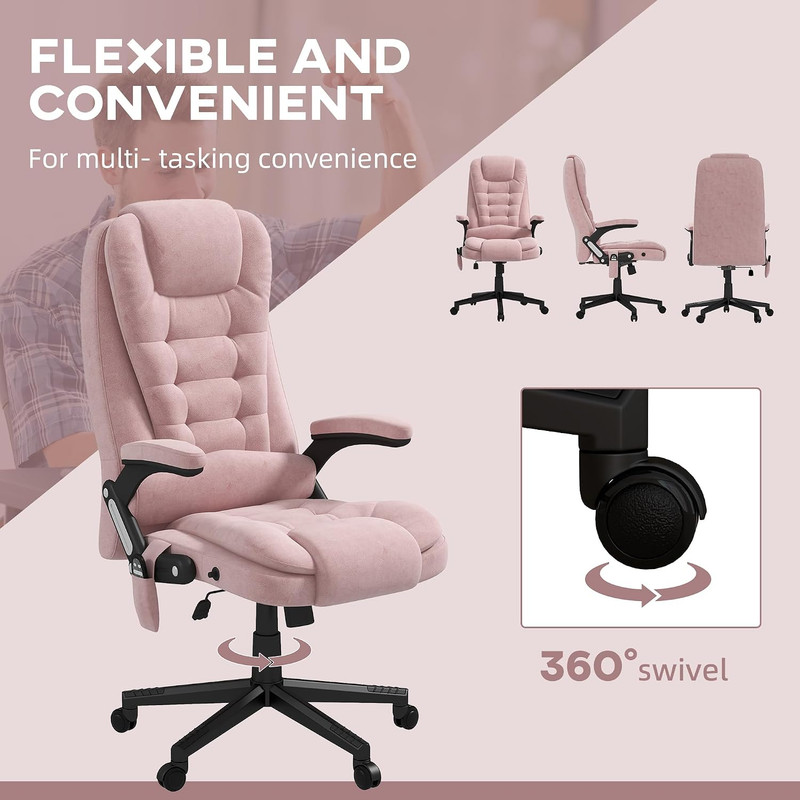 HOMCOM Executive Office Chair 6 Points Vibration Massage Velvet Pink | Heated Lu gallery