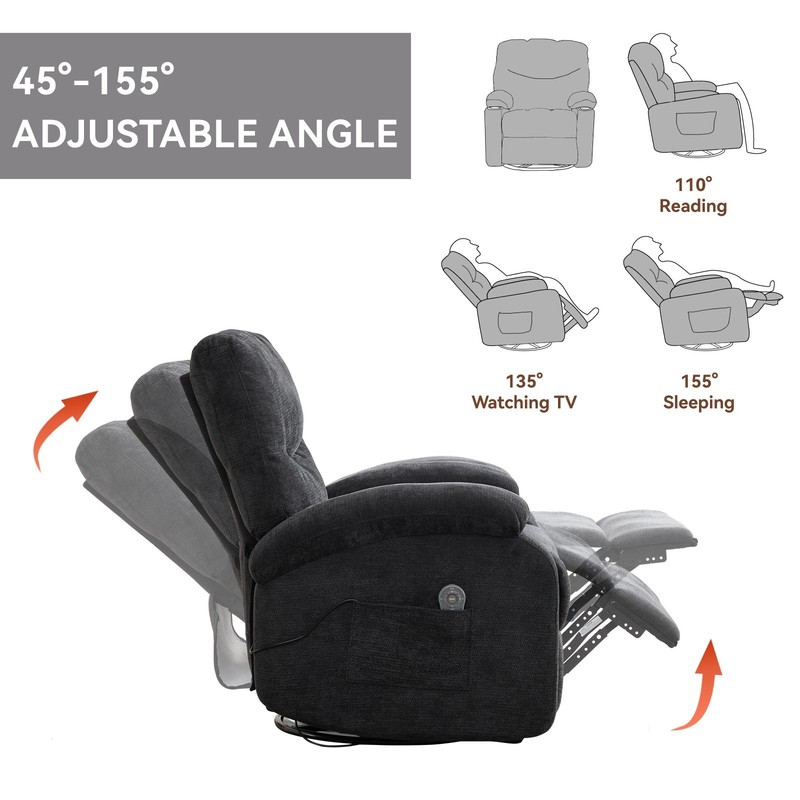 Hot Massage Swivel Rocker Recliner Chair, 8-Node Vibration, Lumbar Heat, Black gallery