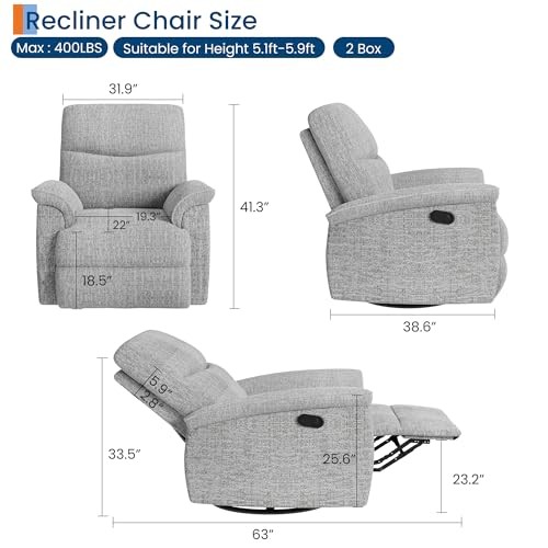 Swivel Rocker Recliner Chair, Nursery Rocker Recline Chair, Manual Grey gallery