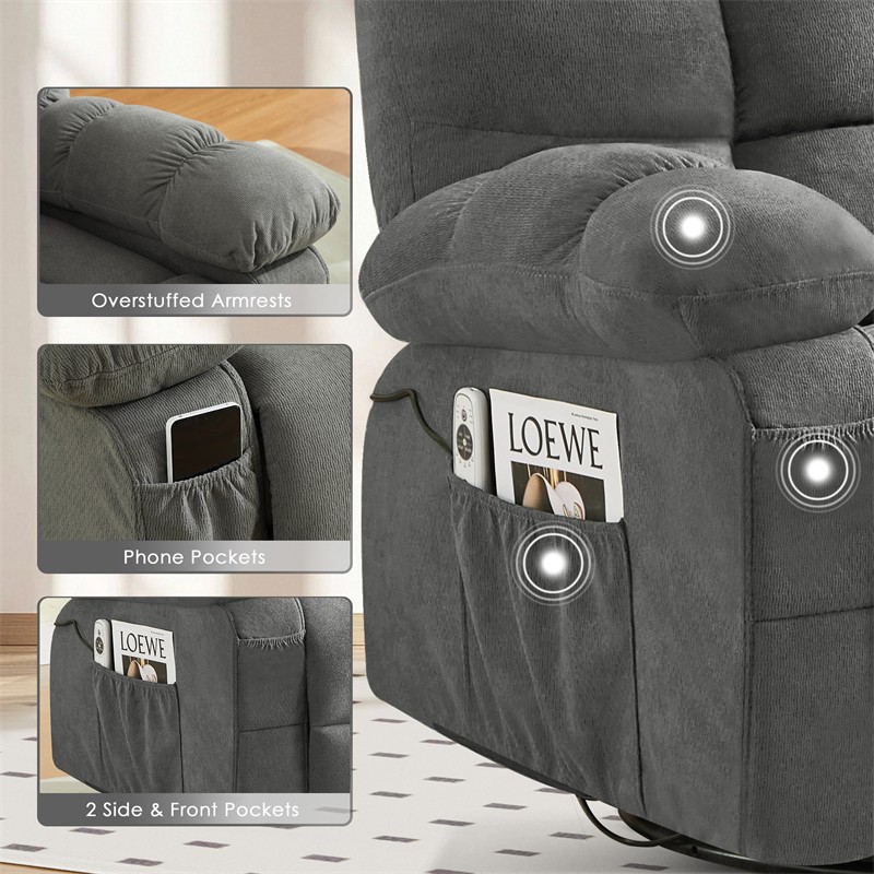 24" Massage Swivel Recliner Chair w/ Vibration & Heating 350LBS Rocker Sofa gallery