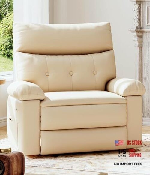 Leather Recliner Chair, Extra Wide Manual Recliner for Adults, Oversized Cream