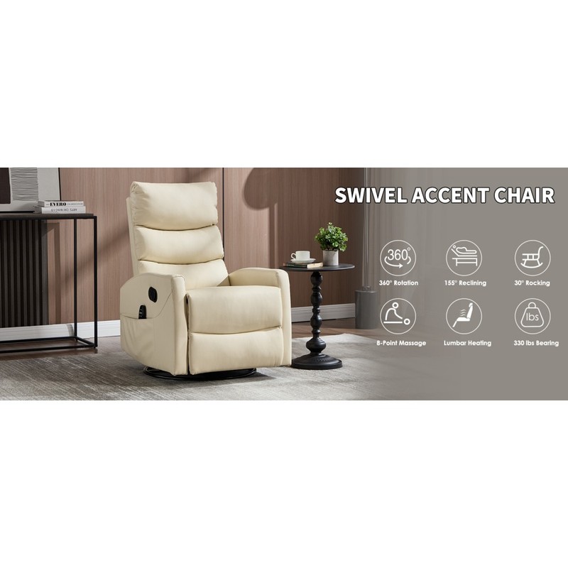 Heat Massage Recliner Chair – Manual Rocker & Swivel, Fabric Living Room gallery