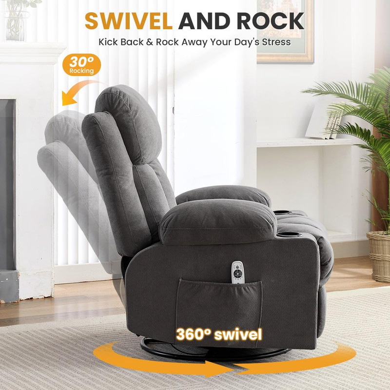 BOSMILLER Swivel Rocker Recliner Chair with Vibration Massage and Lumbar Heating gallery