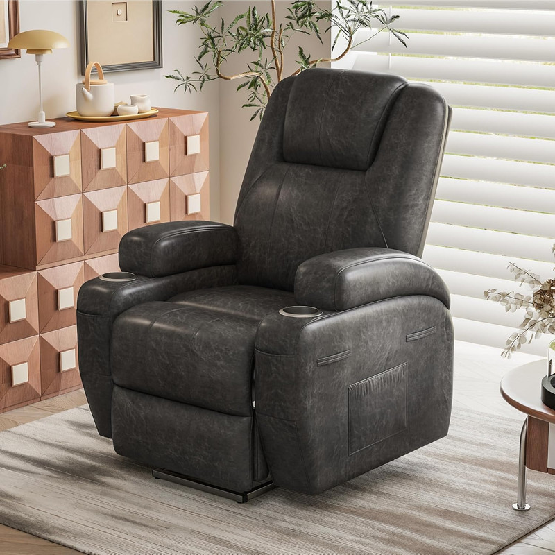 Electric Power Lift Recliner Chair with Massage & Cup Holders - Dark Gray gallery