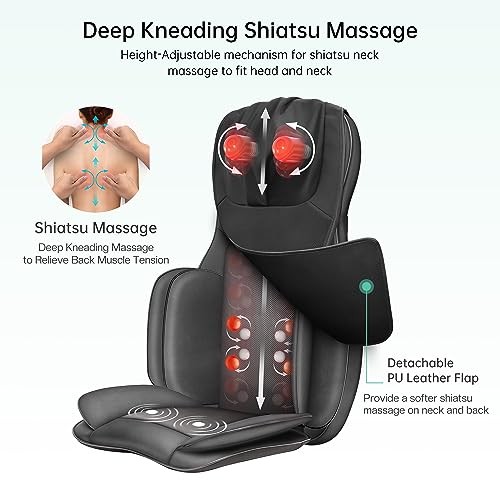 Neck Back Massager with Heat, Full Body Massage Chair Pad, Black and Grey gallery