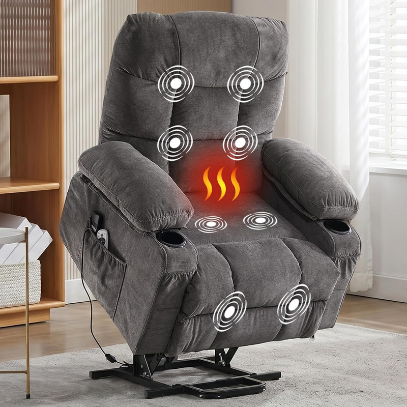 Power Lift Recliner Chair for Elderly with Lumbar Heat and Vibration Massage, El