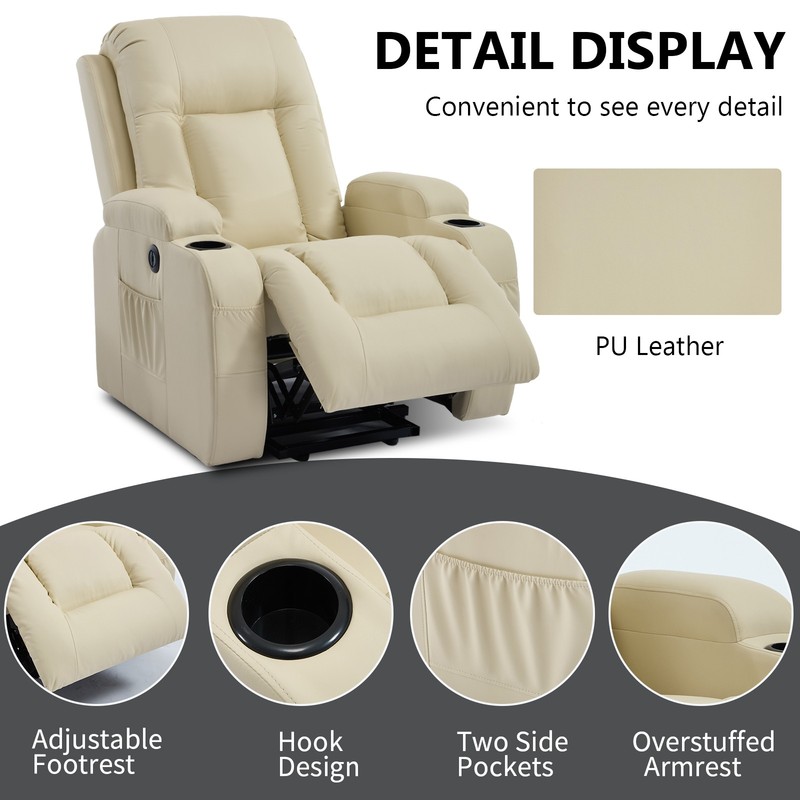 Power Lift Recliner Chair with Massage & Heat, 350 lbs Capacity, Beige gallery