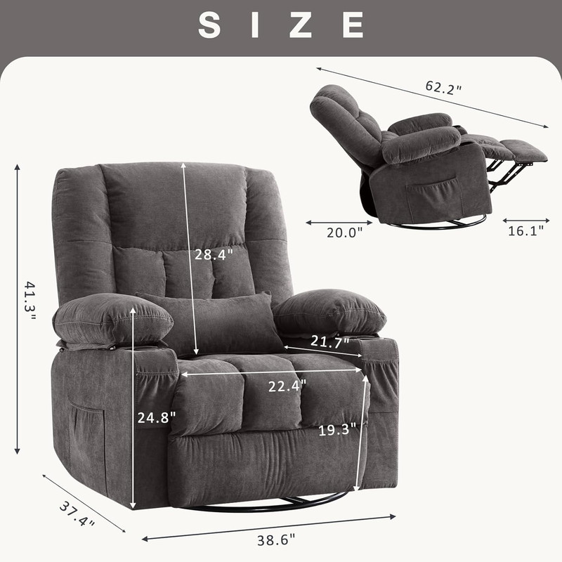 BOSMILLER Massage Swivel Rocker Recliner Chair with Vibration Massage and Heat E gallery