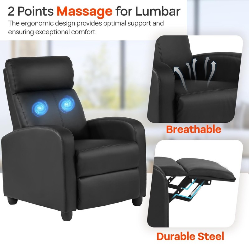 Recliner Sofa Massage Chair with Lumbar Support & Padded Backrest for Home Theat gallery