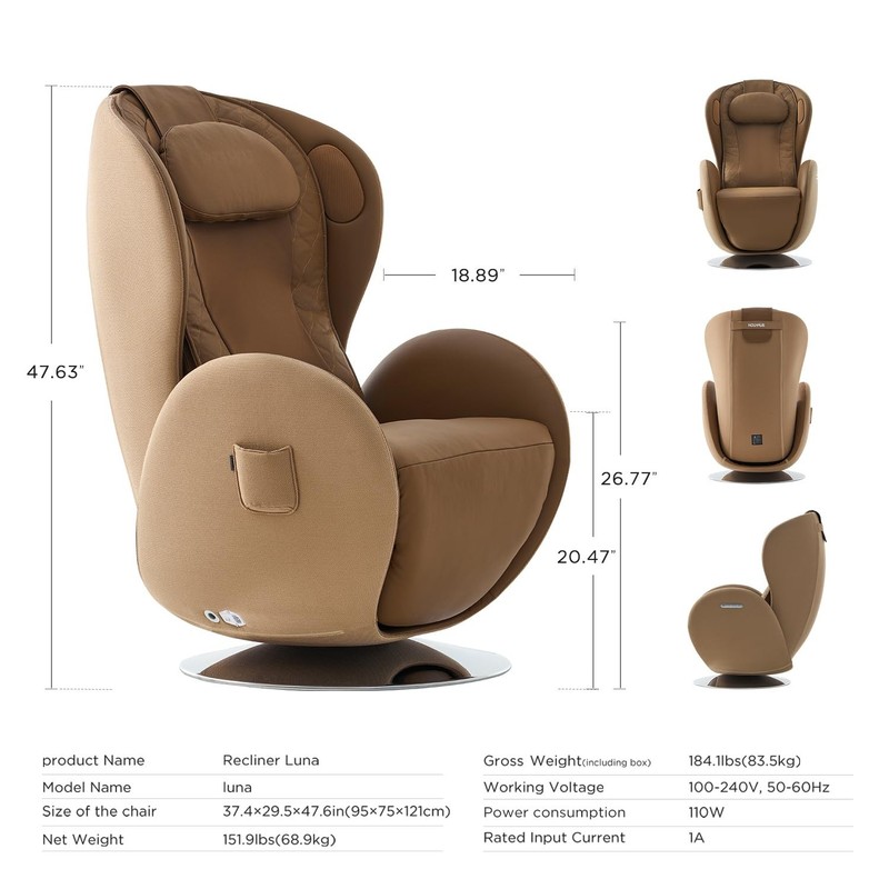 Nouhaus Luna Heated Massage Chair, Zero Gravity 3D Full Body Massage Recliner gallery