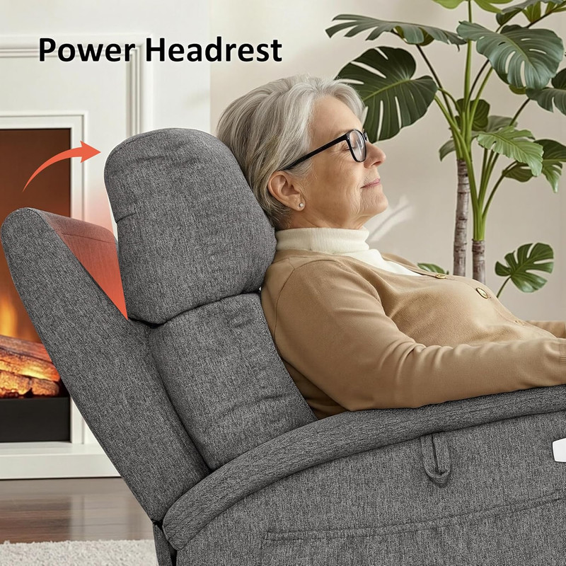 Dark Grey Power Lift Recliner Chair with Massage, Heat & Adjustable Headrest gallery