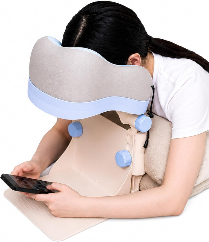 Adjustable Memory Foam Massage Headrest with Arm & Phone Support Tray