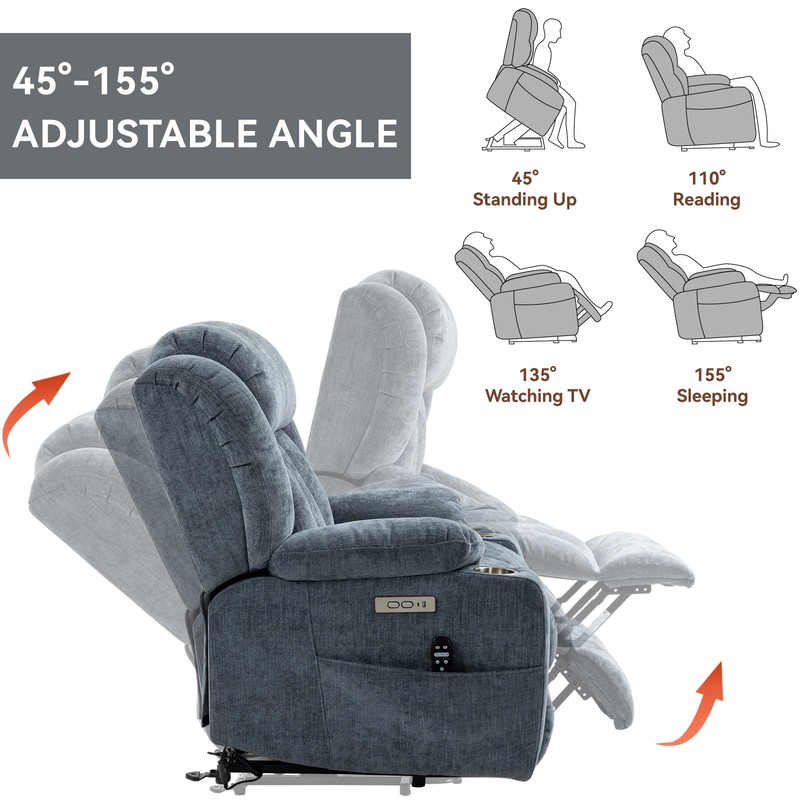Power Lift Recliner Chair 350 lbs, 8-Point Massage, Lumbar Heat, USB Ports, Blue gallery